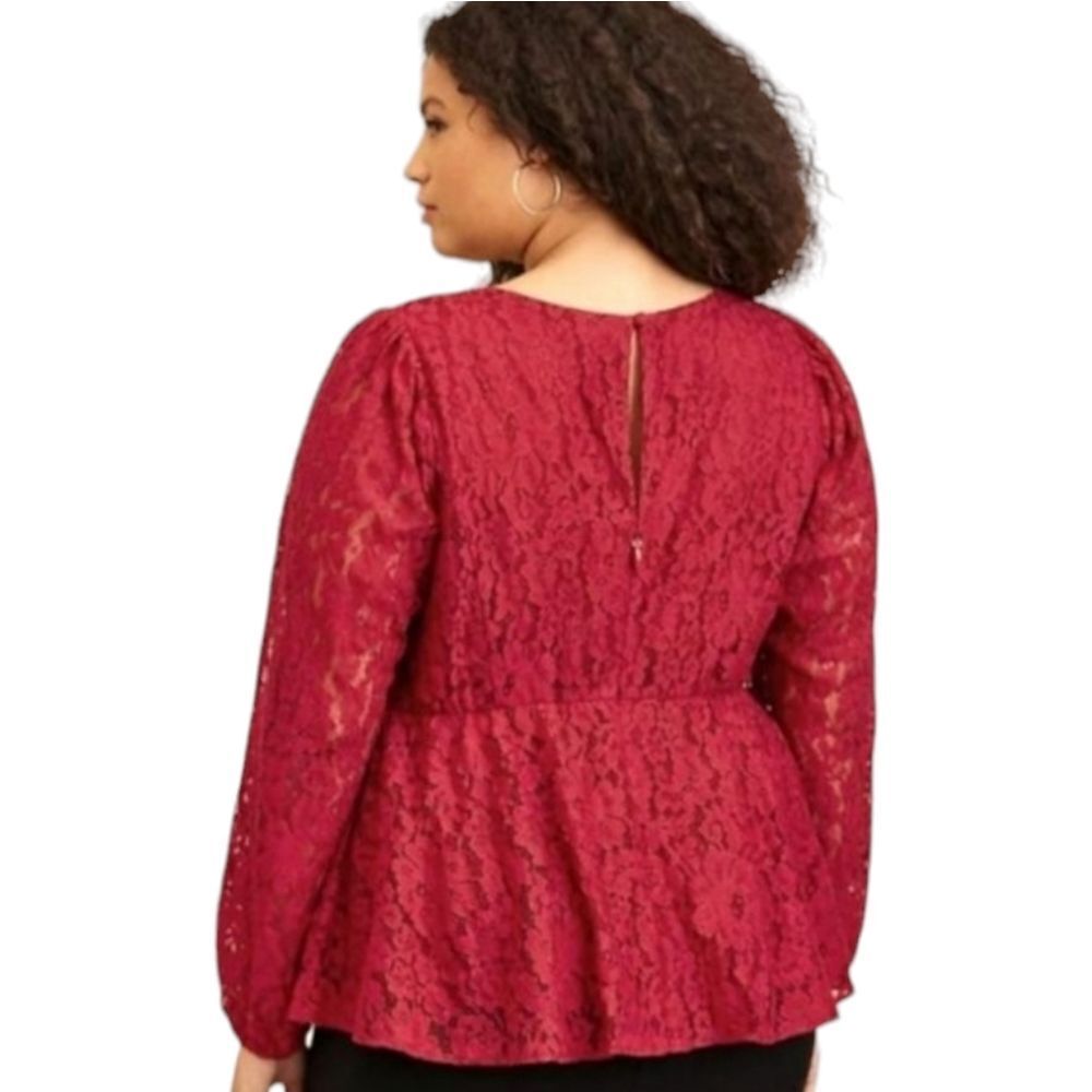 TORRID Plus Size  rhubarb peplum lace longsleeve puff sleeve top 3X - Picture 12 of 16